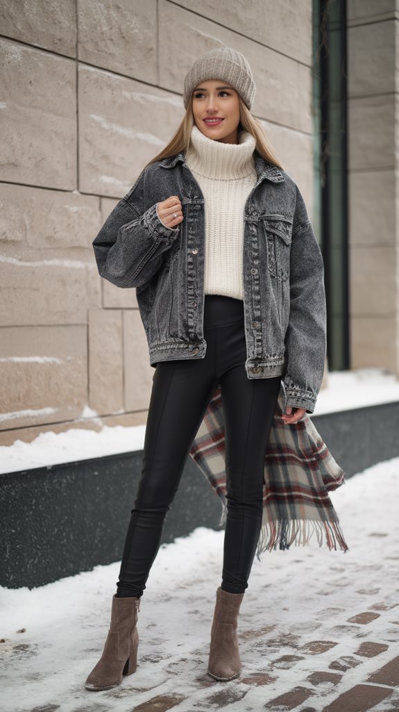 stylish denim jacket layering