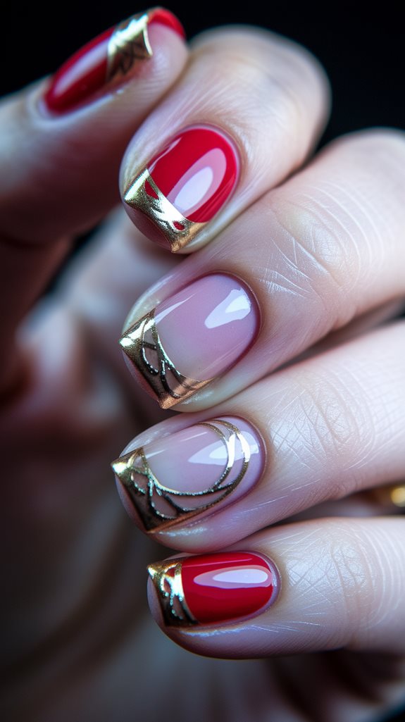 elegant red gold nails