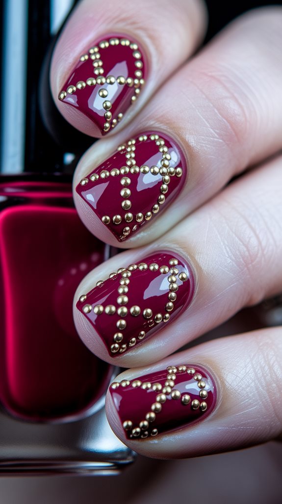 glamorous gold accented red nails