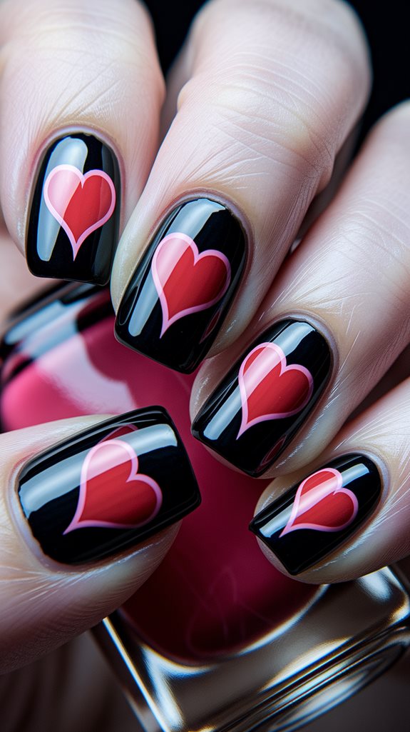 red hearts on black