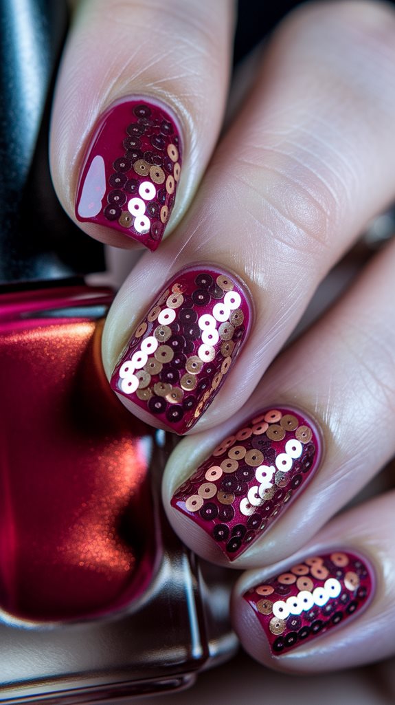shimmering gold on red