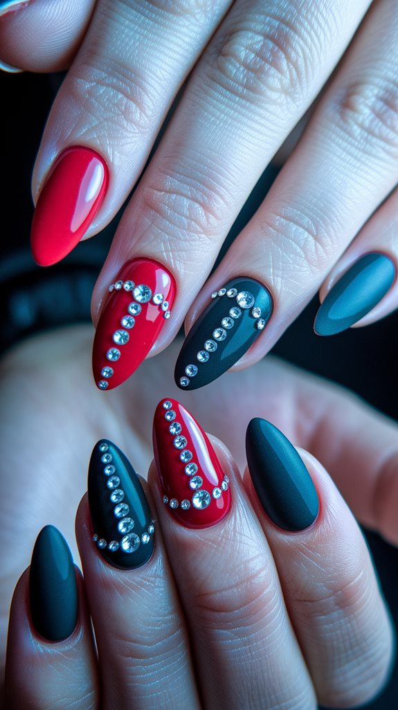 sophisticated red black rhinestone design