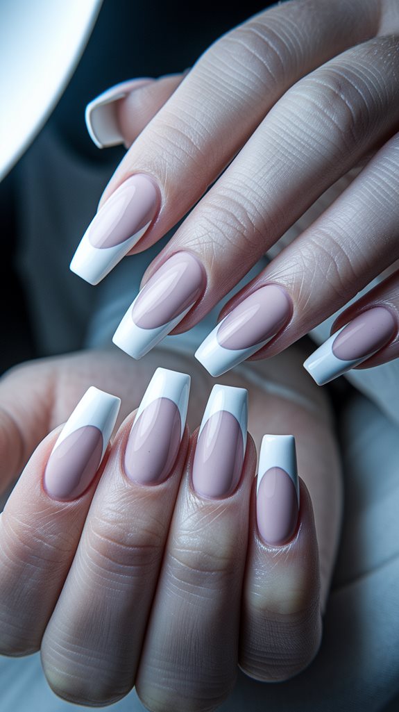 coffin shaped french tip nails
