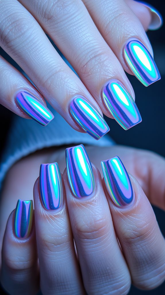 holographic french tip nails