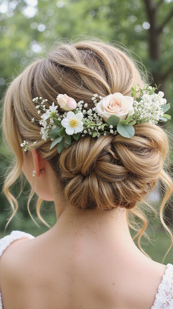 bohemian floral updo style