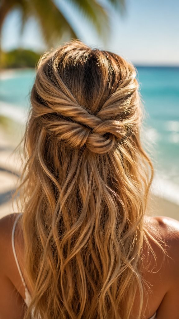 knotted half up hairstyle technique