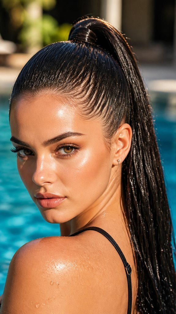 sleek high ponytail swim