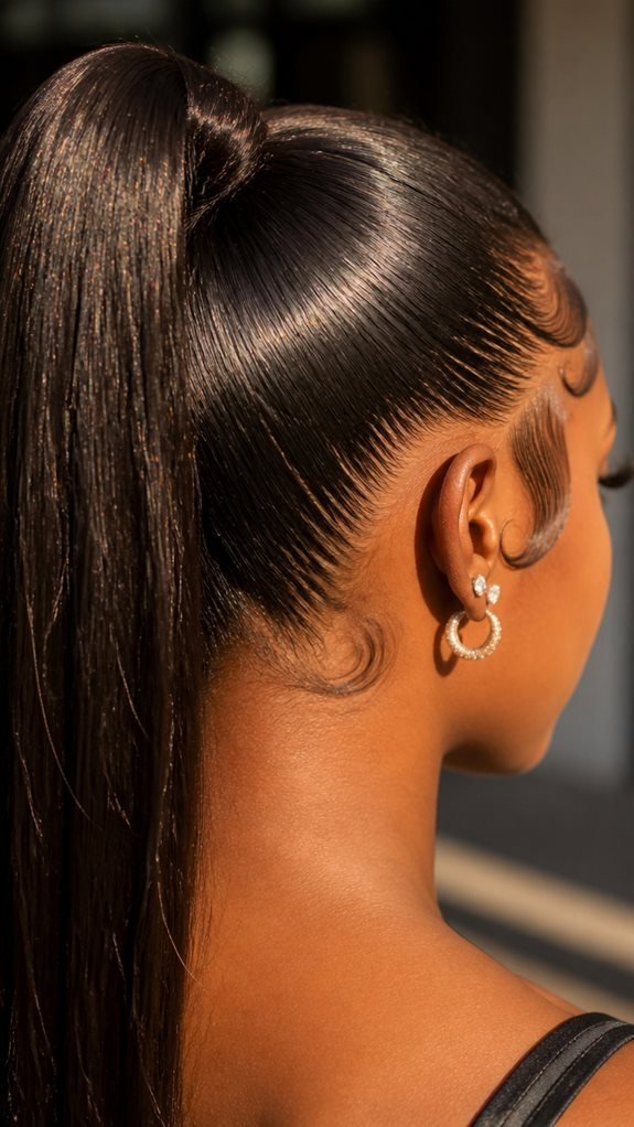 sleek ponytail with baby hair
